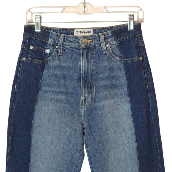 Derek Lam Kate High Rise Ankle Straight Denim Jean Colorblock Blue Designer 29 - Picture 3 of 15